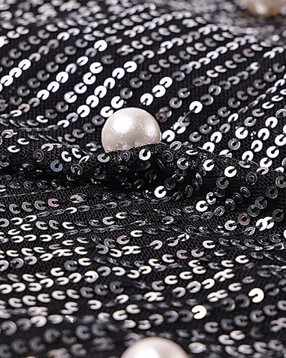 silver on black sequins fabric