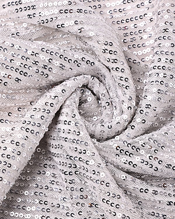 imported silver on white sequins fabric