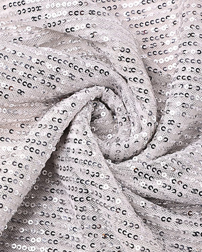 imported silver on white sequins fabric