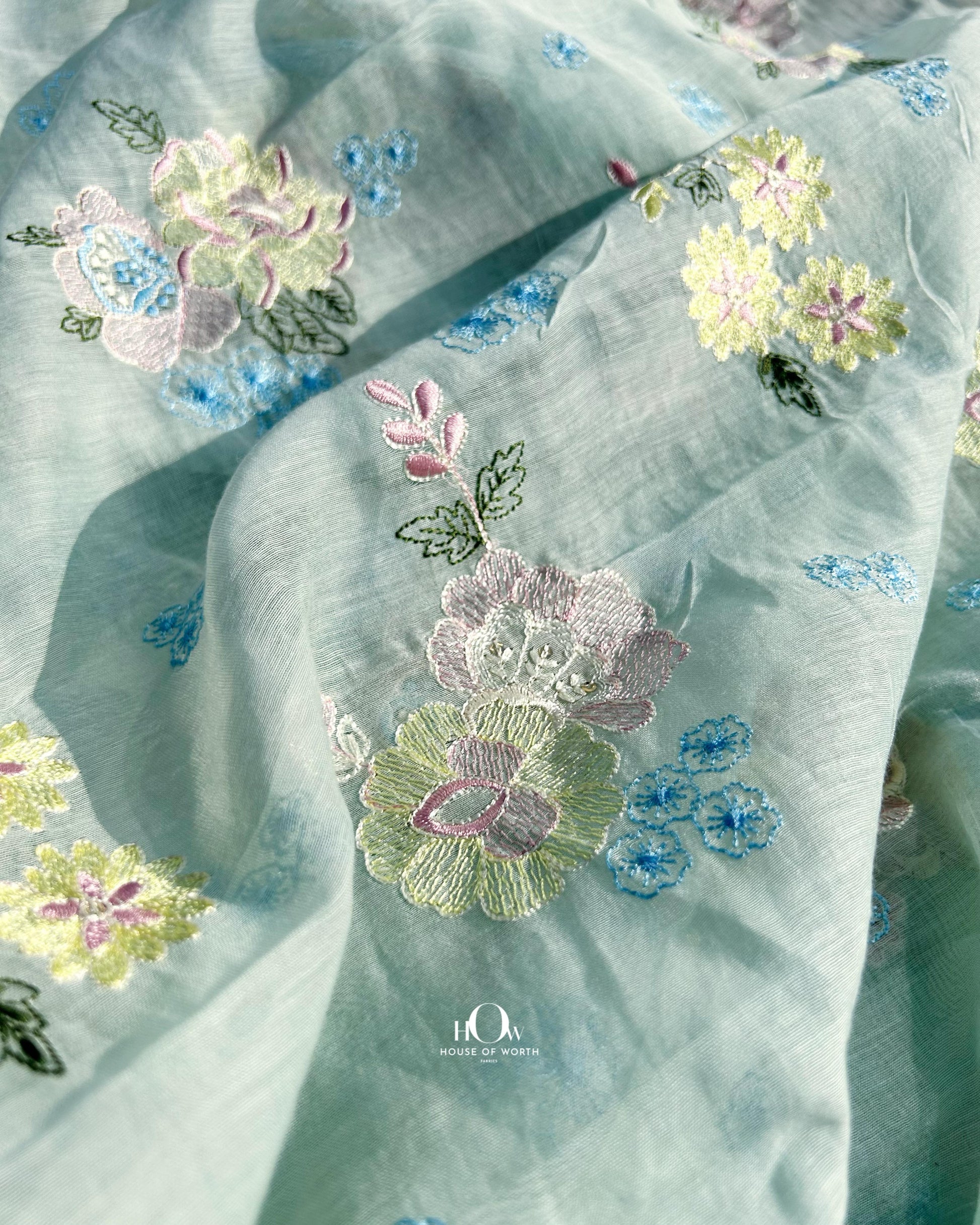 Light green floral Chanderi dress material – sourced from trusted fabric suppliers in Banaras, Surat, and Delhi.