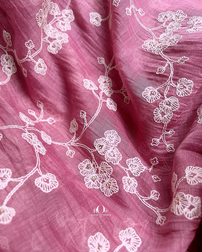Pure Mul Chanderi fabric with floral embroidery – available from suppliers in Delhi, Surat, and Banaras for retail and wholesale.