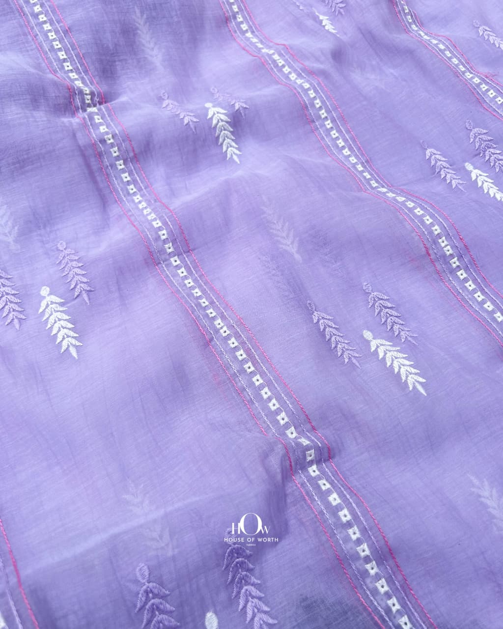 Lightweight mul chanderi fabric for kurtas with striped buti embroidery