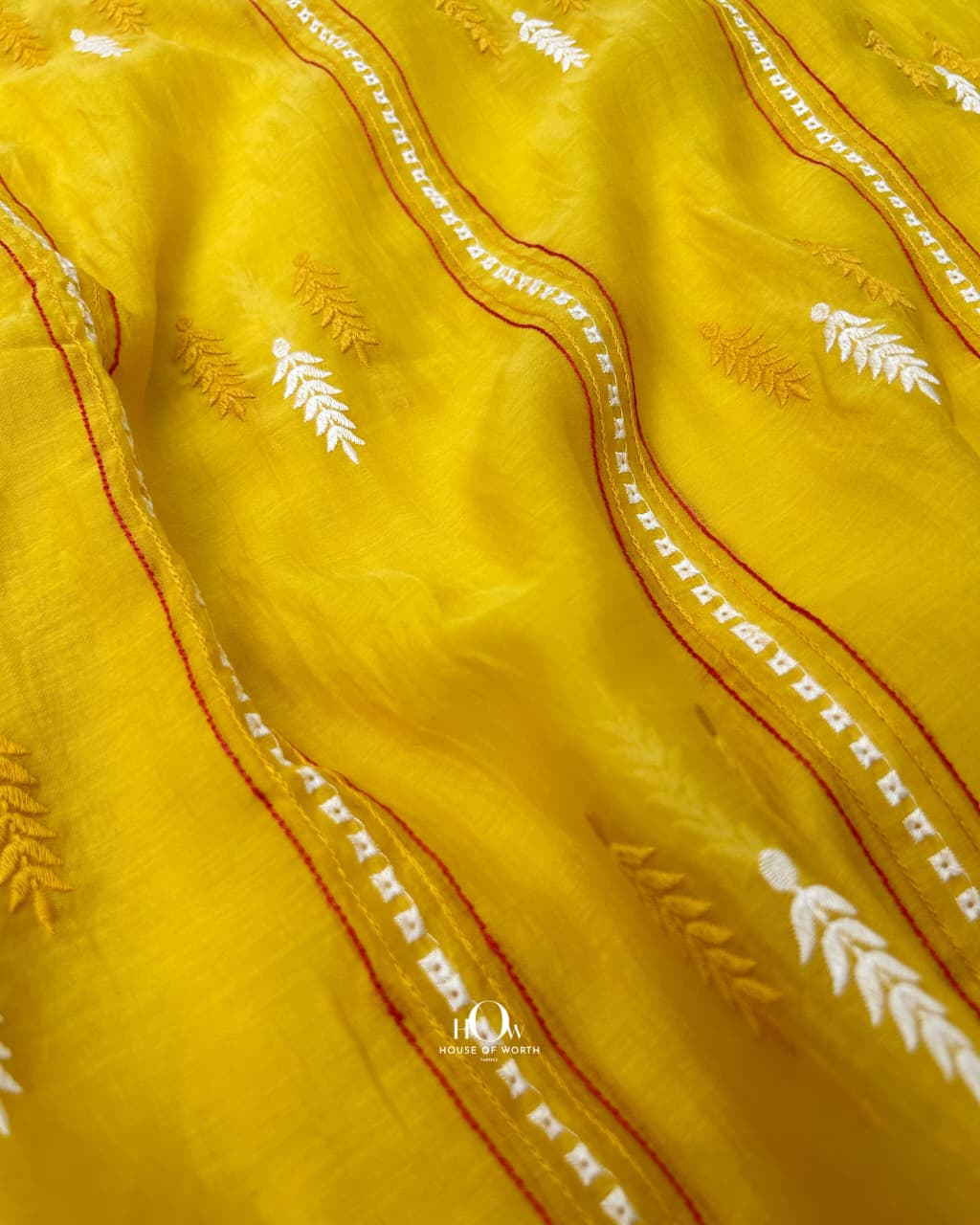 Breathable mul chanderi fabric for dresses with striped buti embroidery