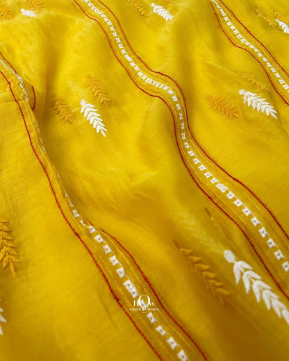 Breathable mul chanderi fabric for dresses with striped buti embroidery