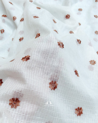 Terracotta Kota Doria floral butti fabric for suits and kurtas online in India