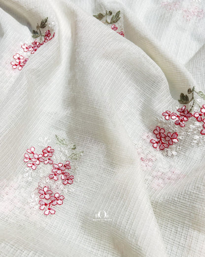 Vrinda Kota Doria Red embroidered Kota Doria fabric drape