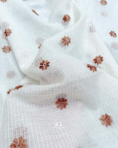 Vrinda Kota Doria terracotta floral butti fabric for kurtas, dresses and designer apparel