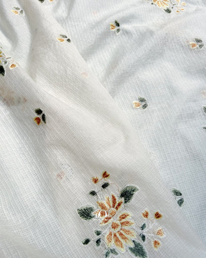 Vrinda Kota Doria Yellow embroidered Kota Doria fabric drape