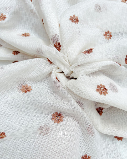 Vrinda terracotta Kota Doria floral butti fabric for suits, kurtas and designer wear