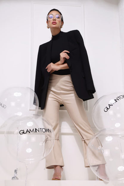 Women’s beige straight leg pants with high waist and tailored fit casual fashion