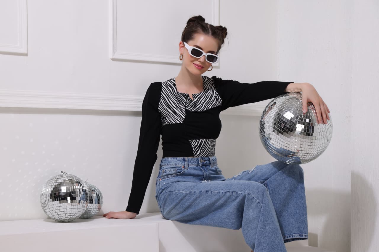 Black ladies’ textured cotton blend t shirt, comfortable casual top for Indian women’s style