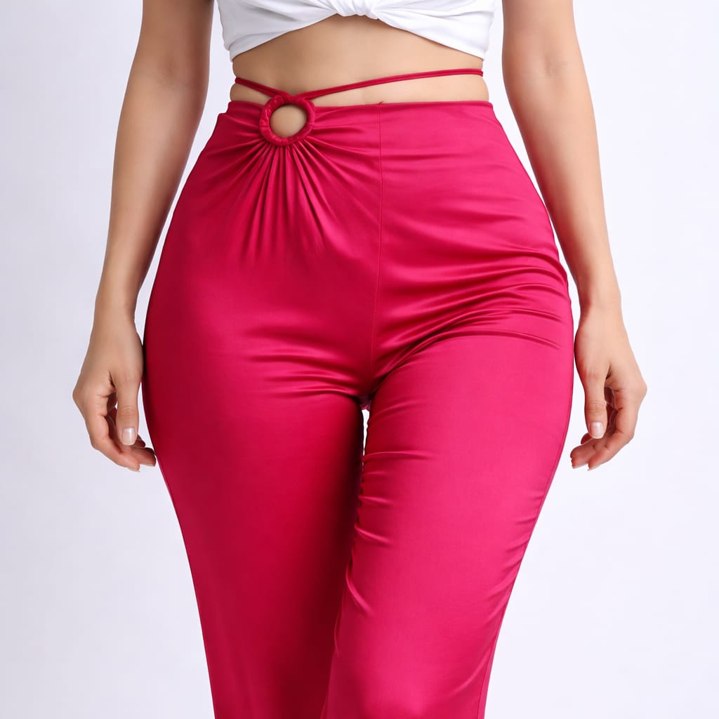 Women’s casual fuchsia trousers with knot accent and flattering silhouette