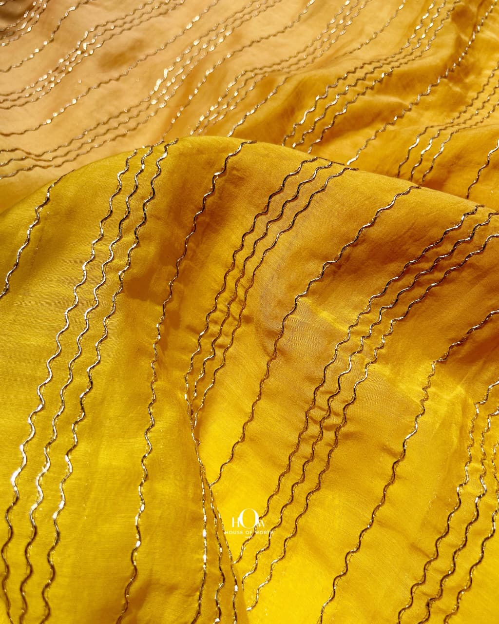 Yellow brown ombre chanderi fabric for suits, sarees and kurtas