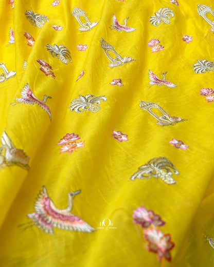 embroidered chanderi fabric for kurta and suits yellow shade